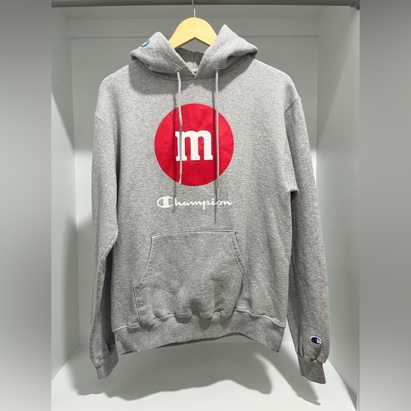 M&Ms Champion Hoodie Adult Size M Gray Long Sleeve Embroidered Hooded Pullover - Picture 1 of 9